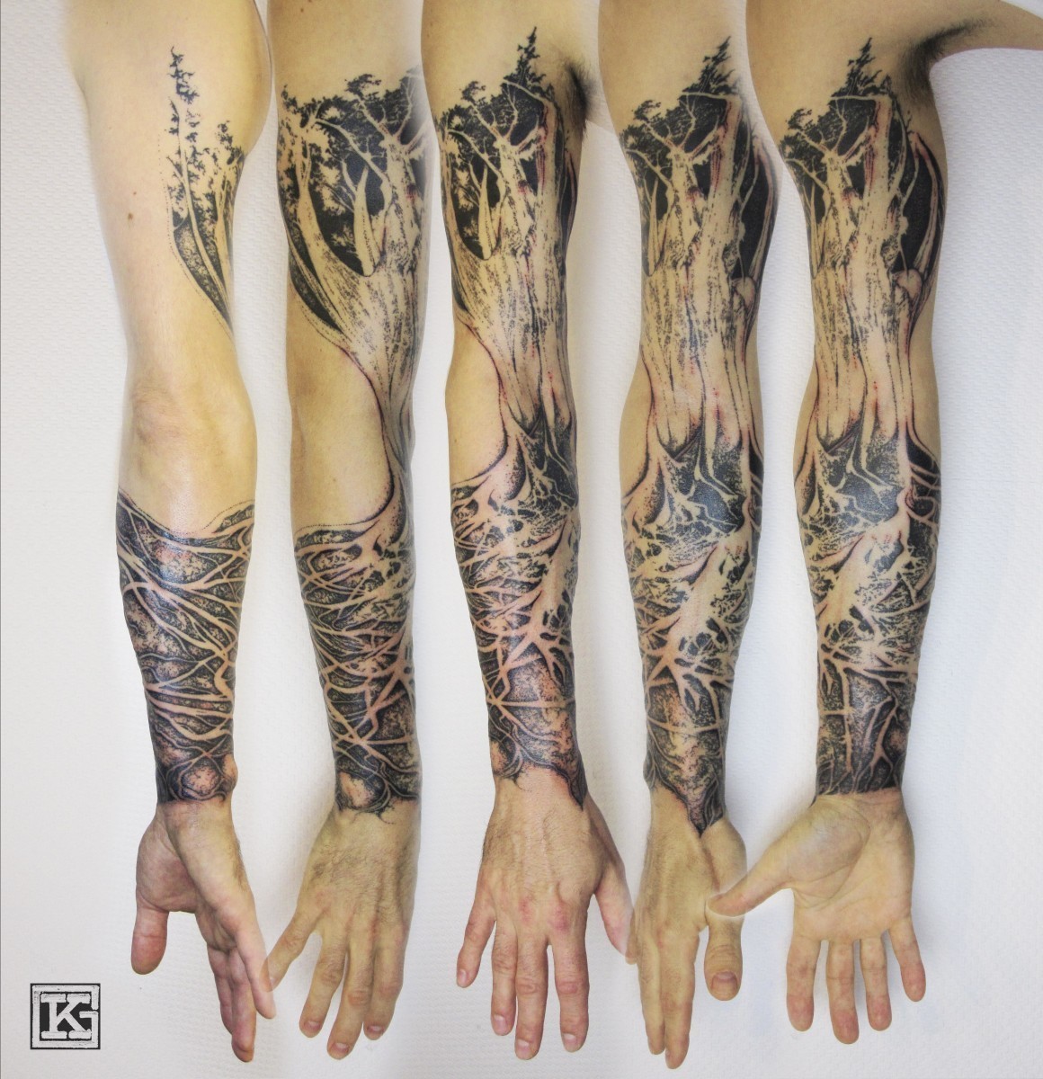 tree roots tattoo sleeve design