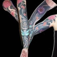 colored sleeve tattoo - Flashback Tattoo Studio Friedrichshain Berlin