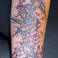Swallows tattoo ,trash,graphic,couour tattoo - Forevereva Tattoo Studio Friedrichshain Berlin